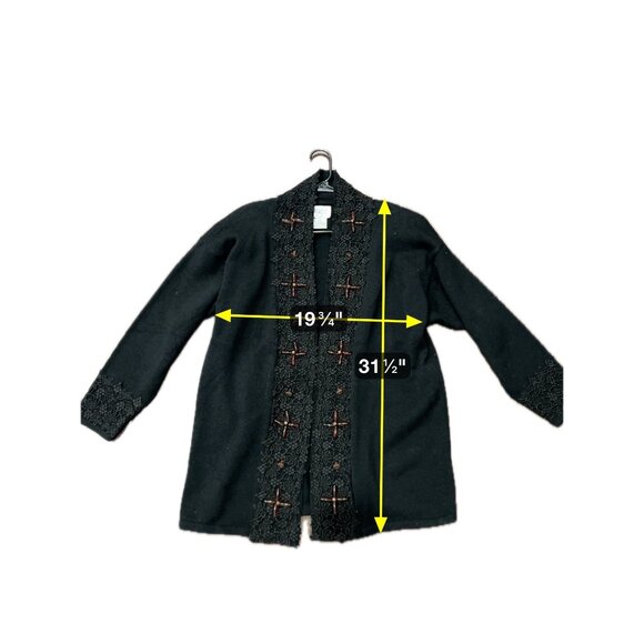 Black Open Front Cardigan Sweater Decorative Buttons Lace Trim Cervelle Sz Mediu - Picture 8 of 9